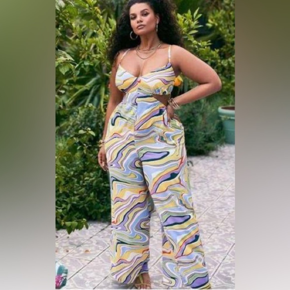 Eloquii Colorful Cutout Detail Jumpsuit Printed Wide Leg Women’s Size 24 NWT
